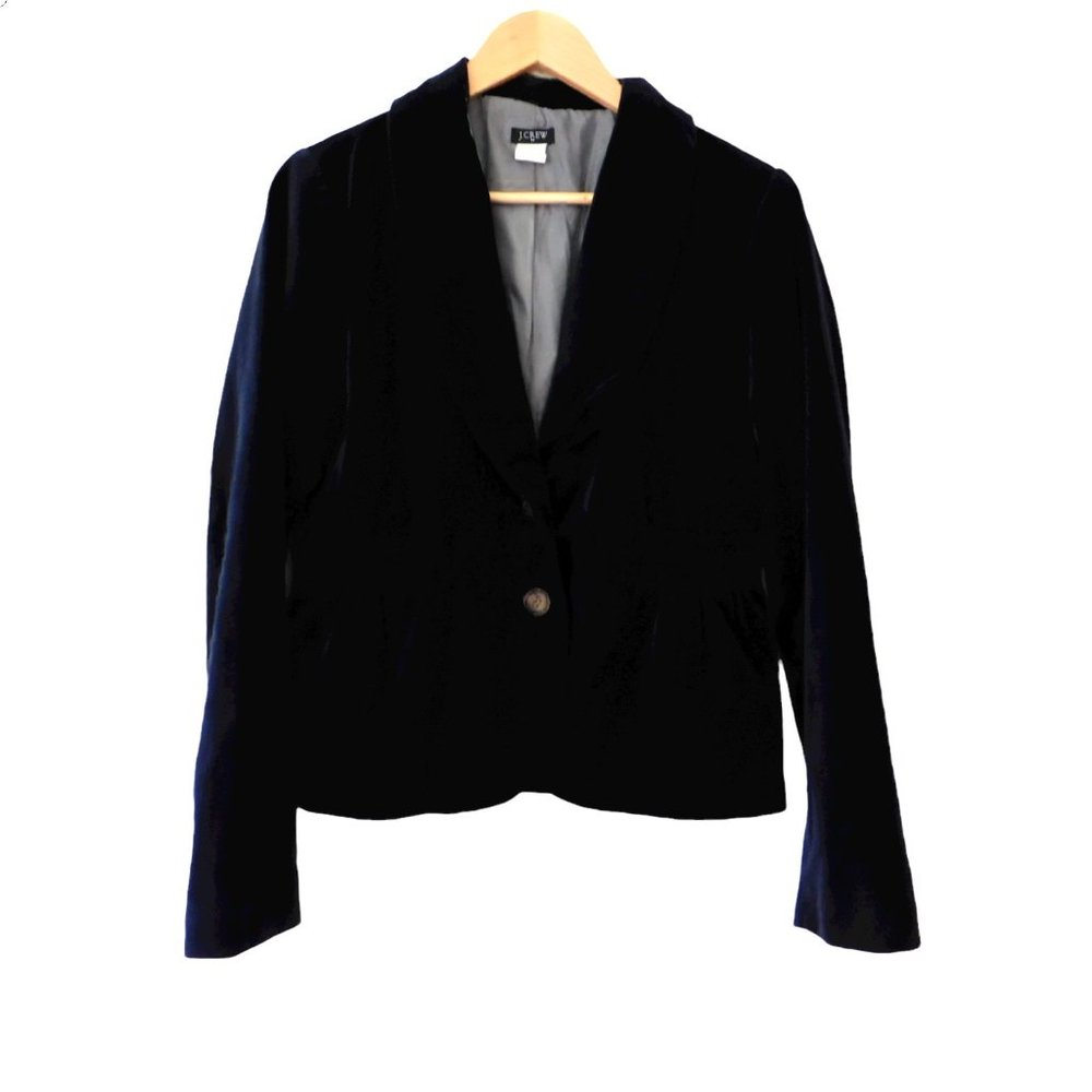 J. Crew Navy Velvet Single-Button Blazer